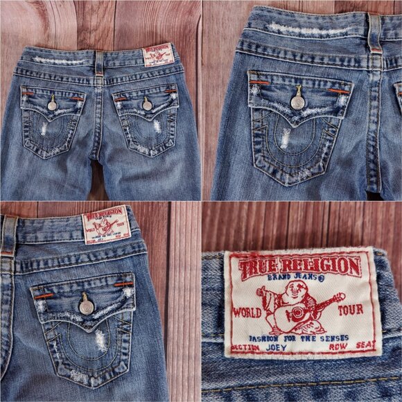 NWT True Religion Womens Size 26 Joey Row Seat Flap Flare Distressed Denim Jeans - Picture 9 of 15